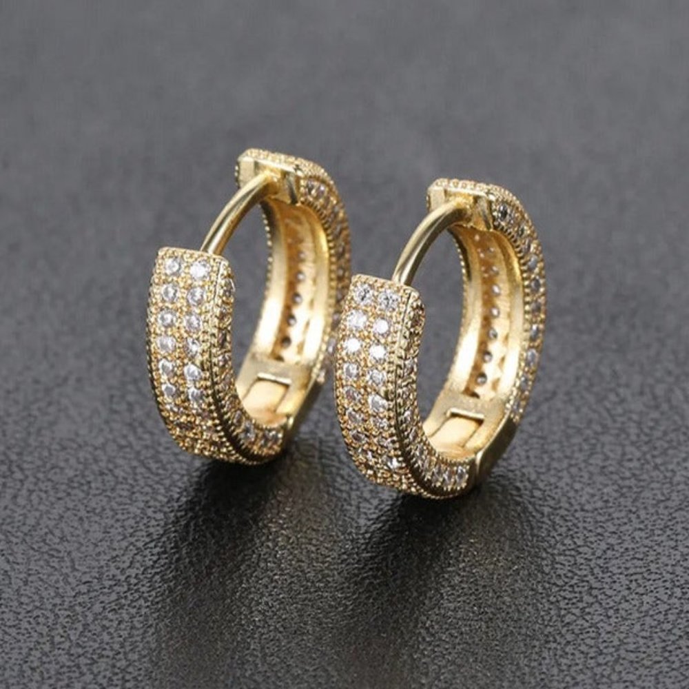 14K Gold 2ct Diamond Womens Small Hoop Earrings Ladies 14 K Silver Hoops Jewelry - Picture 1 of 8